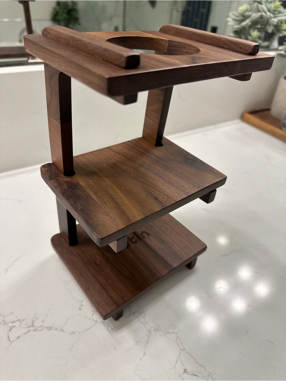 Outin Wooden 3-Tier Coffee Dripper Stand in Walnut and assorted accessories